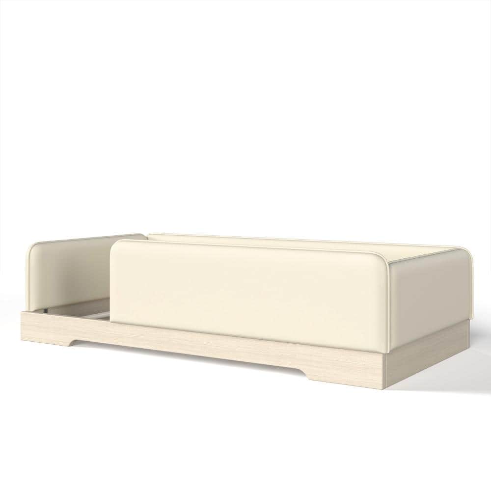 Beige Faux Leather Twin Frame Platform Bed with Removable Guardrails Low Profile Montessori Floor Bed for Kids price history on PriceWatchPro