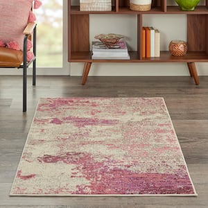 Celestial Ivory/Pink 3 ft. x 5 ft. Abstract Modern Kitchen Area Rug