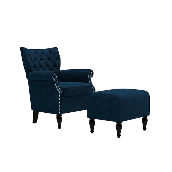 navy blue velvet accent chair with ottoman