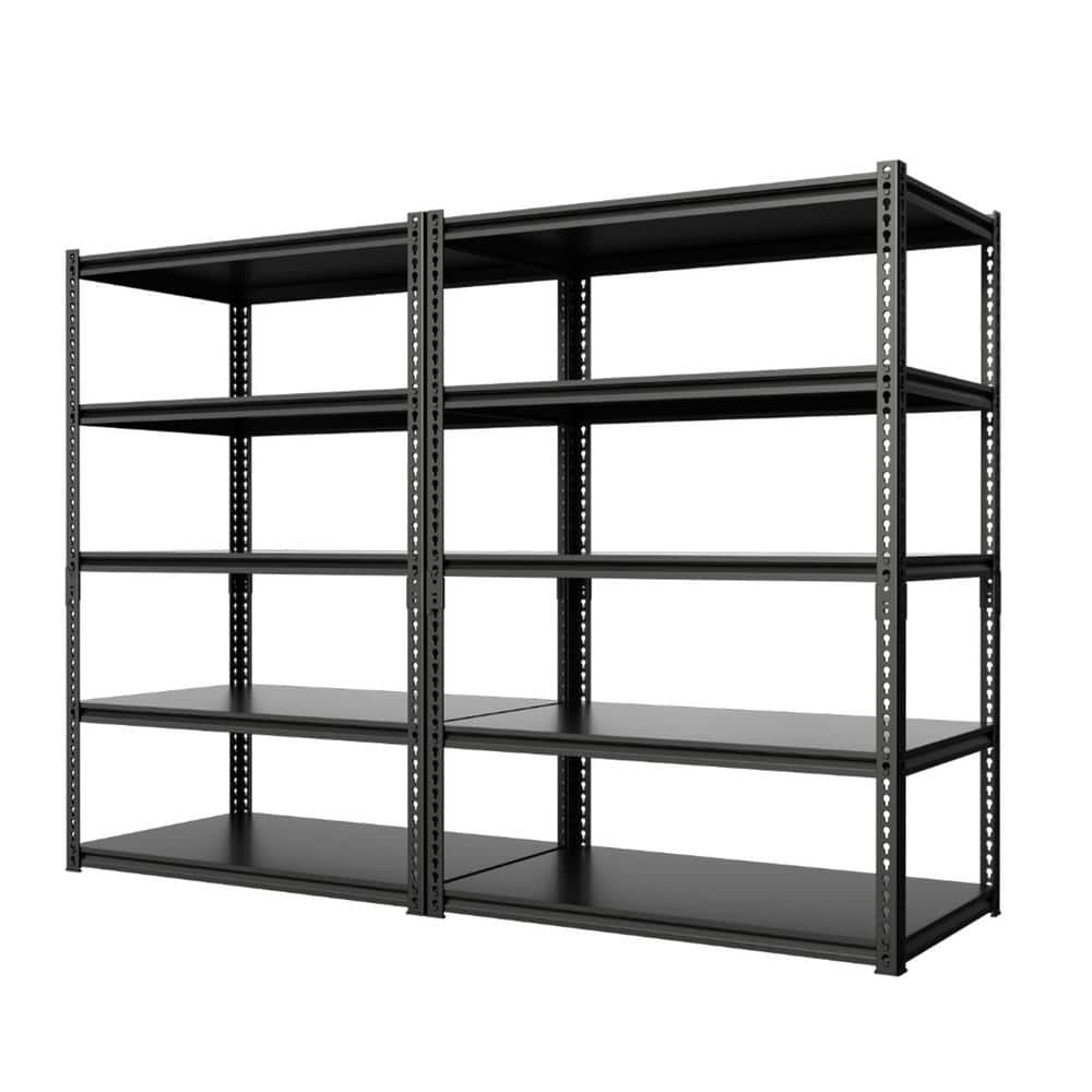 72" Black Heavy Duty Steel 5-Tier Adjustable Shelving Unit, 2-Pack