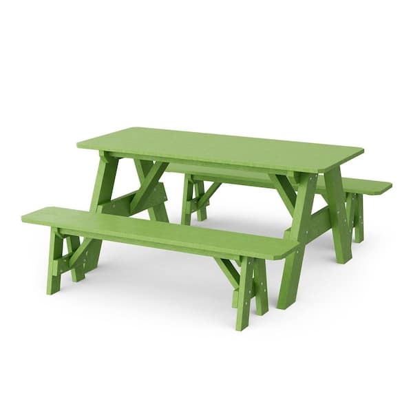 Wildridge Heritage 72 in. Lime Green Rectangle HDPE Plastic Picnic Table with Detached Benches Seats 6 People