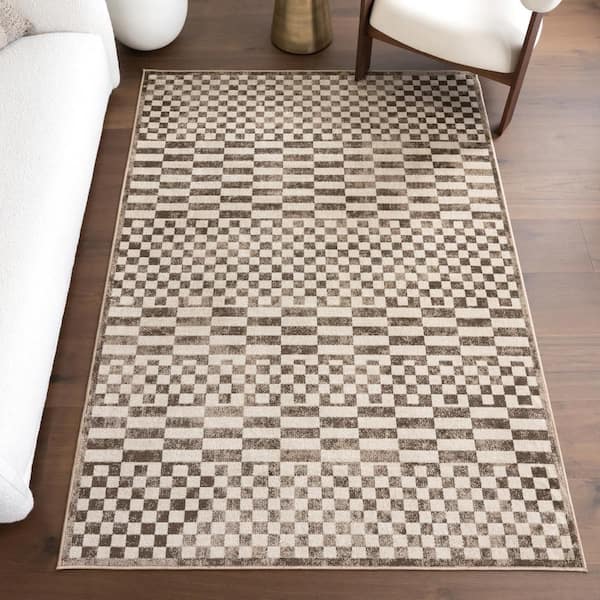 Kallie Washable Tiled Brown 6.7 ft. x 9 ft. Indoor Area Rug