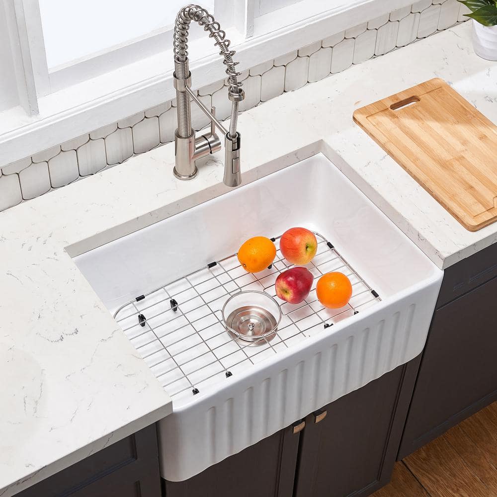 36 in. Farmhouse Single Bowl White Fireclay Kitchen Sink with Bottom Grids price history on PriceWatchPro