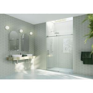 68 in. W x 78 in. H Sliding Frameless Shower Door with Square Hardware in Brushed Nickel