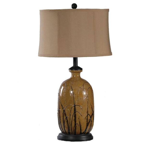 Absolute Decor 29.25 in. Toffee and Black Hand Painted Grass Pattern Ceramic Table Lamp