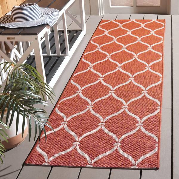 Courtyard 2 x 12 Terracotta/Beige Ogee Runner Rug