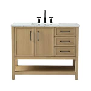 Oliver 42 in. W Bath Vanity in Light Oak with Engineered Stone Top in Arabescato with White Sink