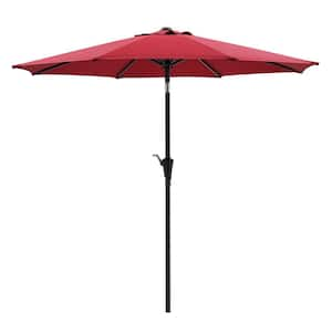 9 ft. Metal Market Beach Umbrella Outdoor Patio Umbrella in Red