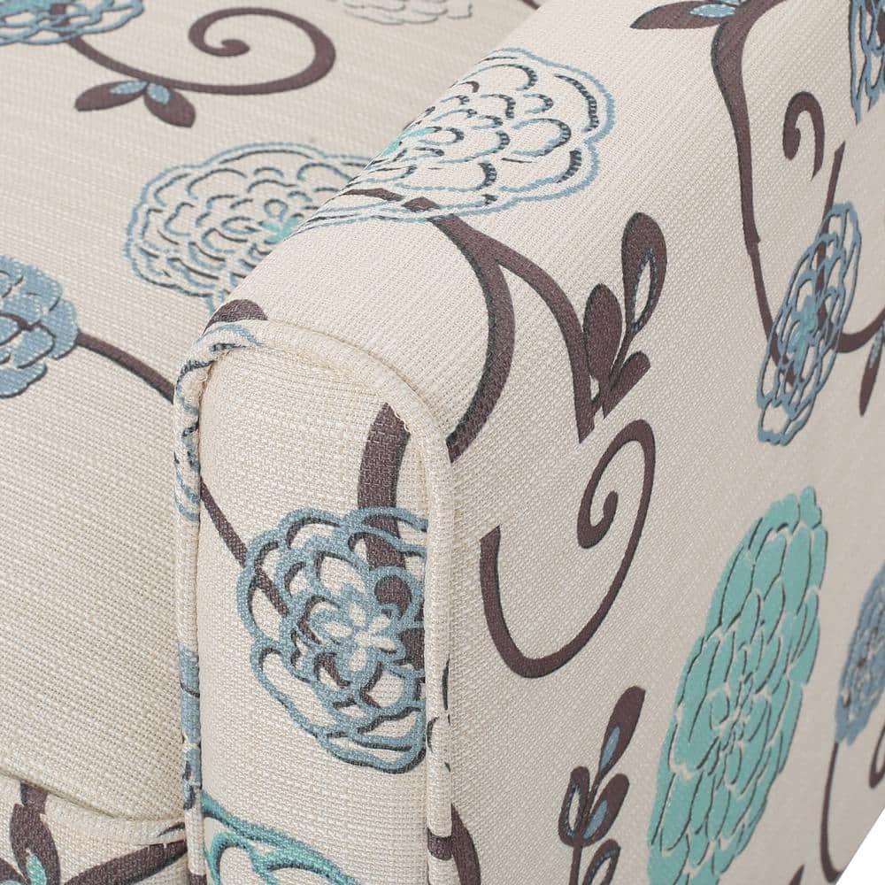 Birch Wood Blue Floral Leather Petite Recliner