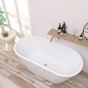 63 in. Anti-Clogging Acrylic Flatbottom Freestanding Non Whirlpool Soaking Bathtub with Drain, White