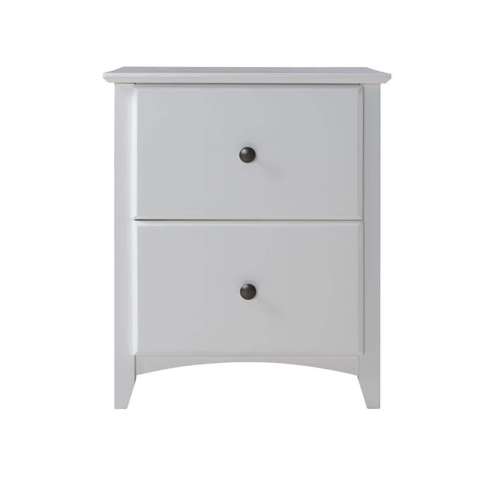 Shaker Style White Pine 2-Drawer Nightstand with Antique Knobs