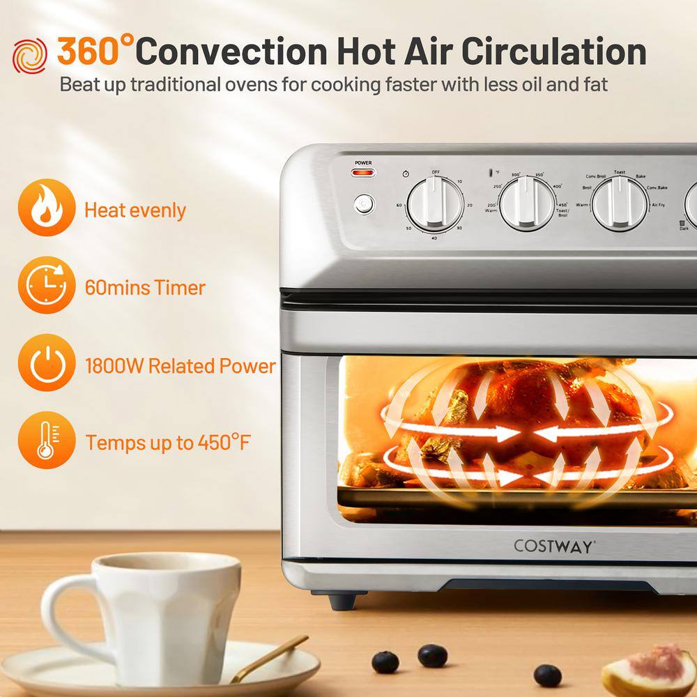 Silver 21.5QT 1800W Air Fryer Toaster Oven with Recipe Book