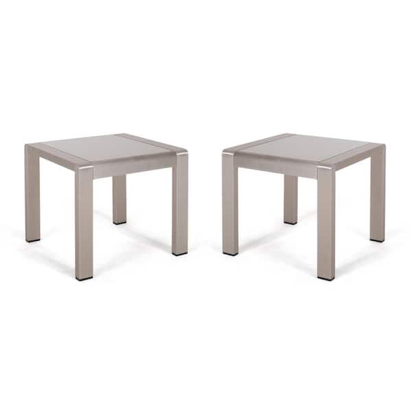 Noble House Cape Coral Silver Outdoor Patio Aluminum Side Table (Set of 2)