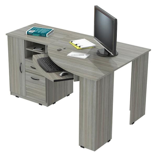 Corner Computer Desk With Keyboard Tray, Oak Corner Computer Desk With Keyboard Tray