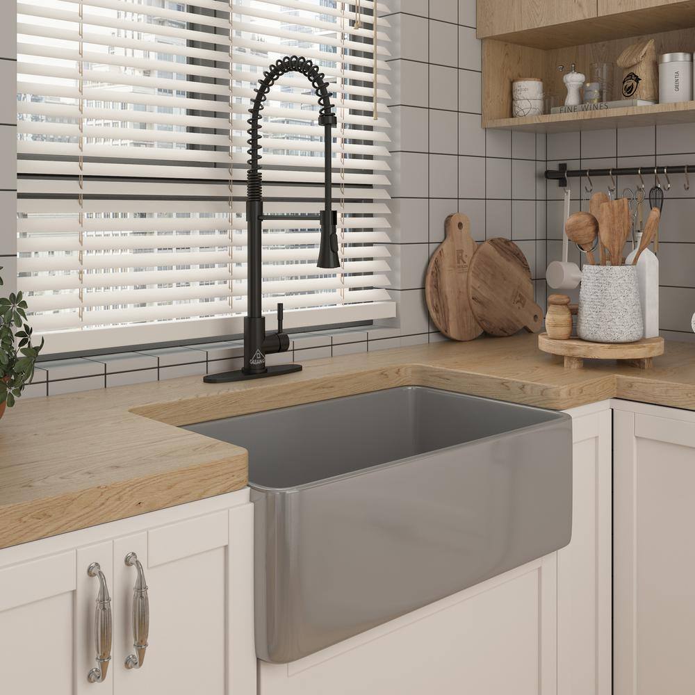 Gray Fireclay Single Bowl Farmhouse Kitchen Sink