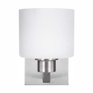 Canfield 5.5 in. 1-Light Brushed Nickel Minimalist Modern Wall Sconce Bathroom Vanity Light with LED Bulb