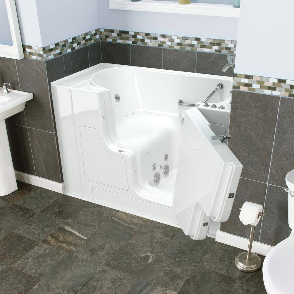 52'' x 30'' White Fiberglass Walk-In Bathtub with Chrome Faucet