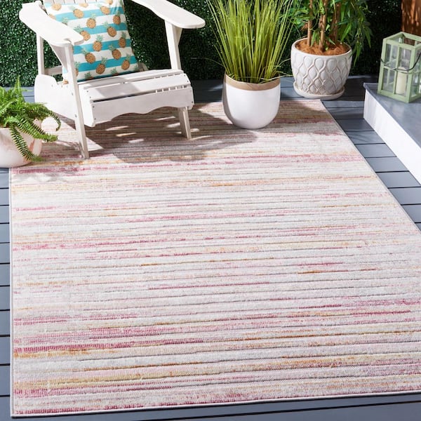 Cabana Rust/Ivory 9 ft. x 12 ft. Striped High-Low Indoor/Outdoor Area Rug