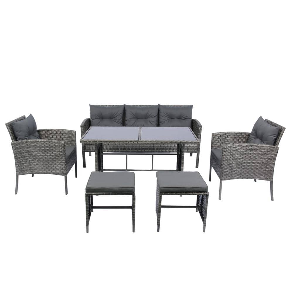 6 Piece Wicker Outdoor Modular Sectional Set Patio Backyard Conversation Se