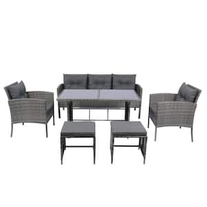 6 Piece Wicker Outdoor Modular Sectional Set Patio Backyard Conversation Set with Cushions Dark Gray