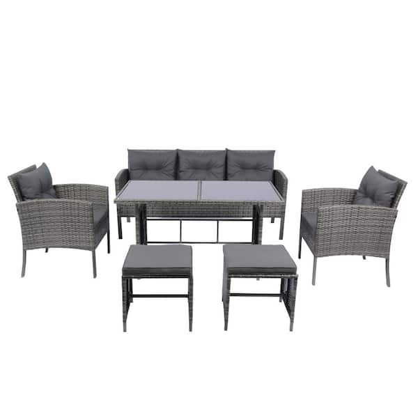 Unbranded 6 Piece Wicker Outdoor Modular Sectional Set Patio Backyard Conversation Set with Cushions Dark Gray