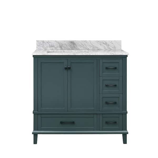 Merryfield 37 in. Single Sink Antigua Green Bath Vanity with White Carrara Marble Top (Assembled)