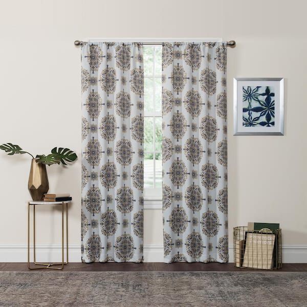 Eclipse Olivia Yellow Medallion Pattern Polyester 37 in. W x 95 in. L Room Darkening Single Rod Pocket Curtain Panel