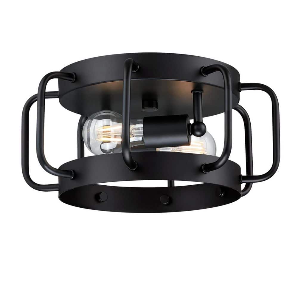 Matte Black Glass Drum Flush Mount Ceiling Light