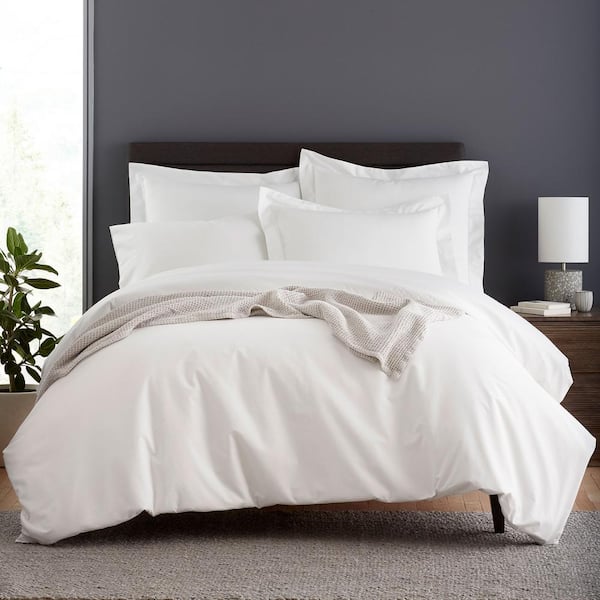 The Company Store Garment-Washed 3-Piece White Solid Organic Cotton Percale Full Duvet Cover Set