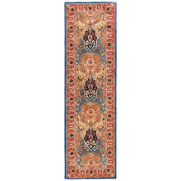 Heritage 2 ft. x 8 ft. Blue/Red Border Ornate Abstract Runner Rug