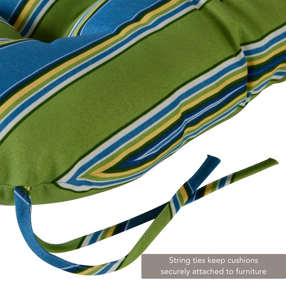 Cayman Stripe Blue and Green Outdoor Tufted Chair Cushion