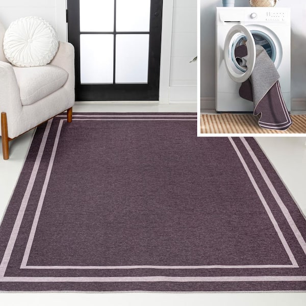 Sloane Classic 2-Stripe Border Washable Dark Purple/Light Purple 9 ft. x 12 ft. Area Rug