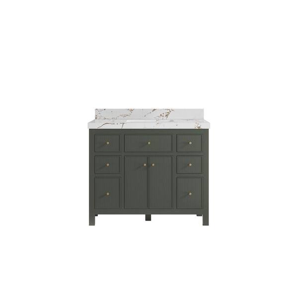 Willow Collections Sonoma 42 in.  W x 22 in.  D x 36 in. H Single Sink Bath Vanity in Pewter Green with 2 in. Viola Brown qt. Top