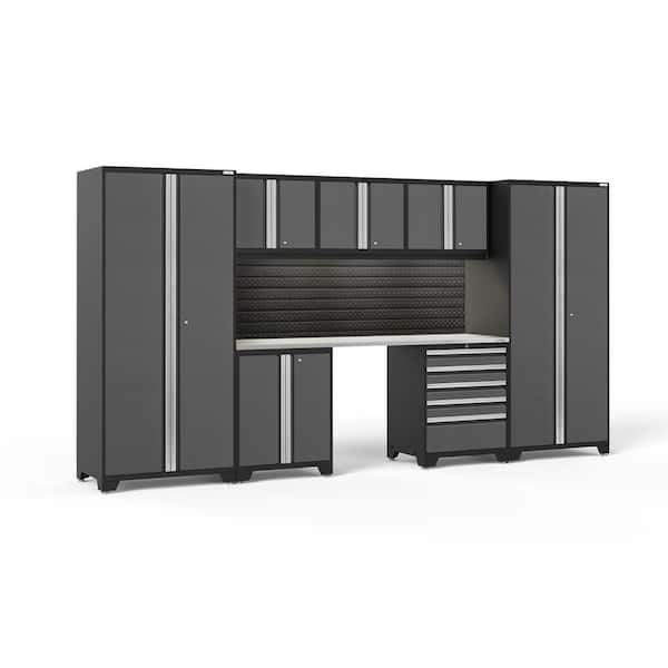 NewAge Products Pro Series 156 in. W x 84.75 in. H x 24 in. D 18-Gauge Steel Garage Cabinet Set in Gray (8-Piece)