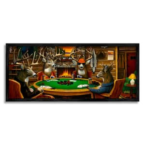 Deer Animals Playing Poker Table Cabin Lodge Design By Leo Stans Framed Animal Art Print 30 in. x 13 in.