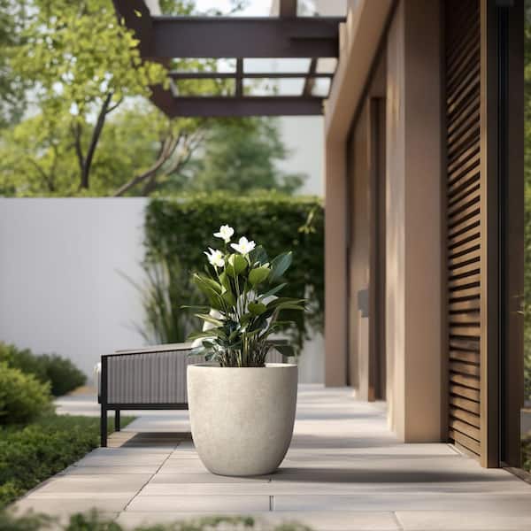 18 in. Large Light Gray Concrete Round  Planter / Pot with Drainage Holes