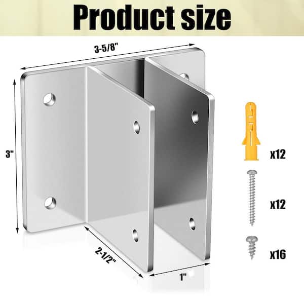 4 Piece Large Two-Ear Urinal Screen Bracket in Silver for 1 in. Thick Panels, Included Fasteners for Bathroom