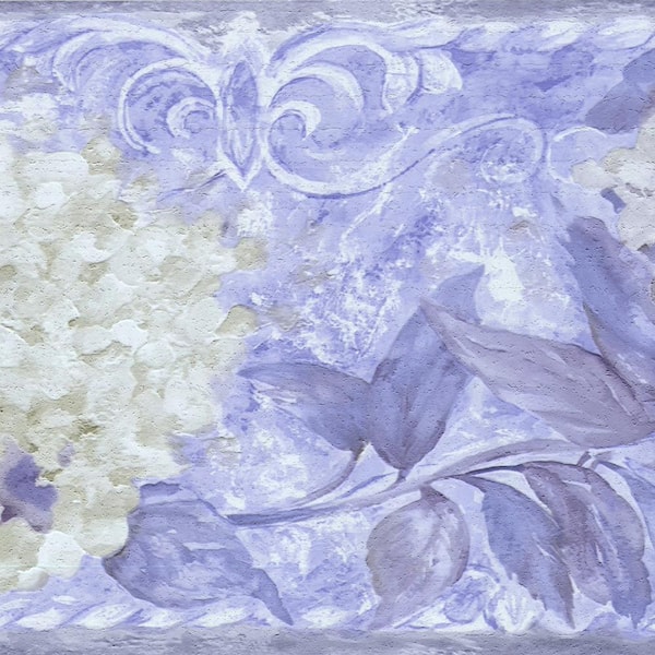 Dundee Deco Falkirk Dandy II Purple White Flowers Abstract Peel and Stick Wallpaper Border