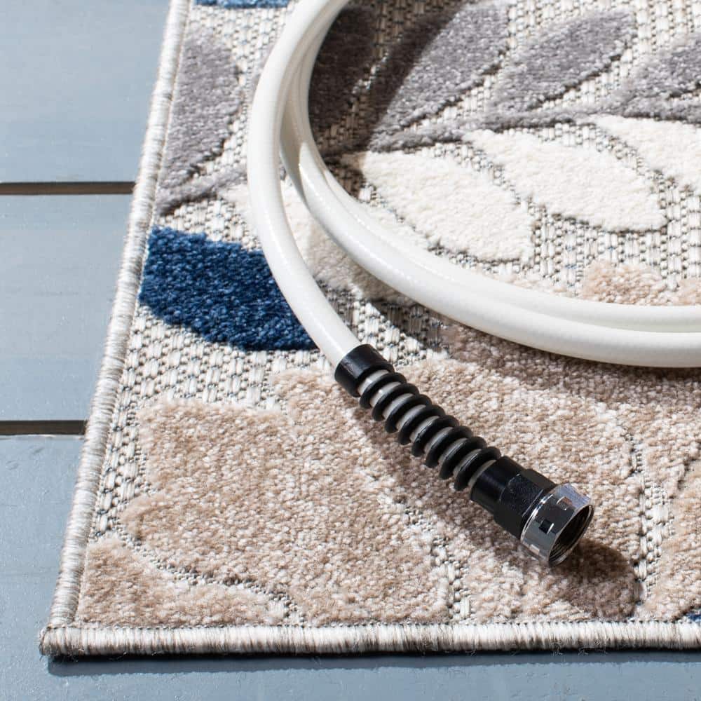 Cabana Grey/Blue Floral Reversible Synthetic Square Rug - 7' x 7'
