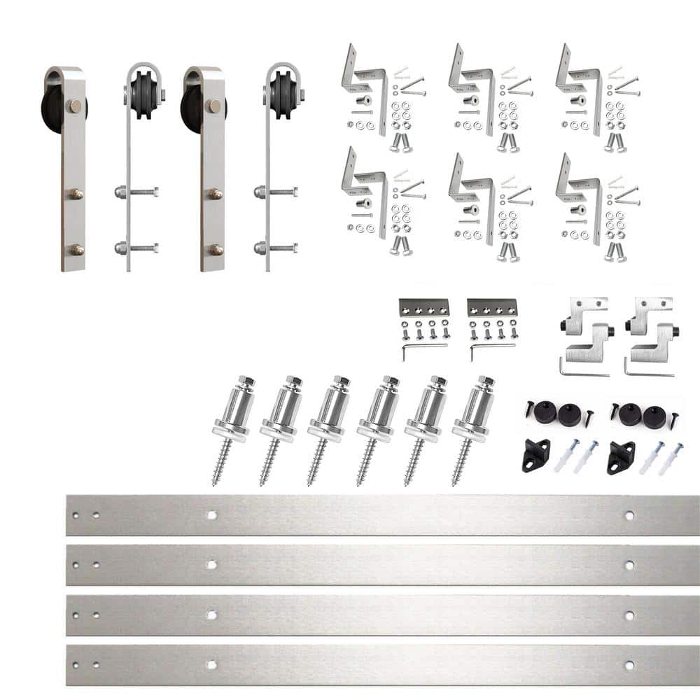 HOMACER 9 ft./108 in. Brushed Nickel Double Track Bypass Z-Shape Sliding  Barn Door Hardware Kit - Classic Design Roller YT3DNZ108C - The Home Depot