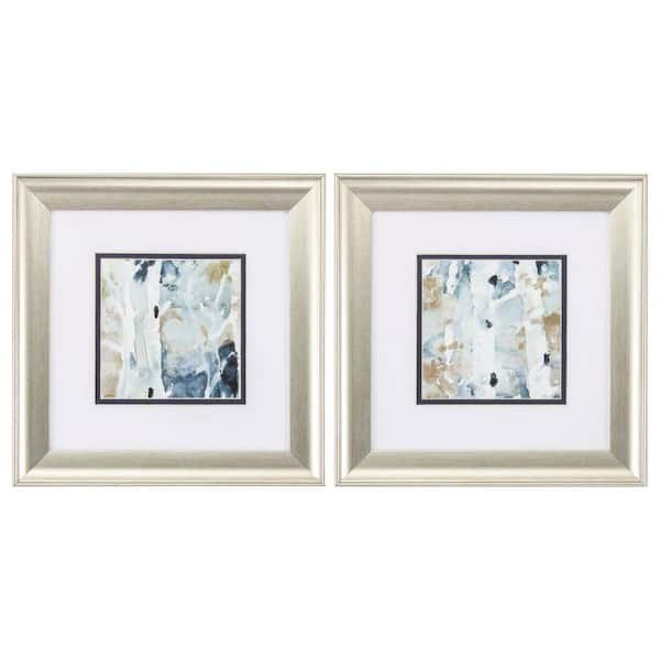 HomeRoots 13 in. X 13 in. Blue Watercolor Wooden Brushed Silver Gallery Picture Frame (Set of 2)