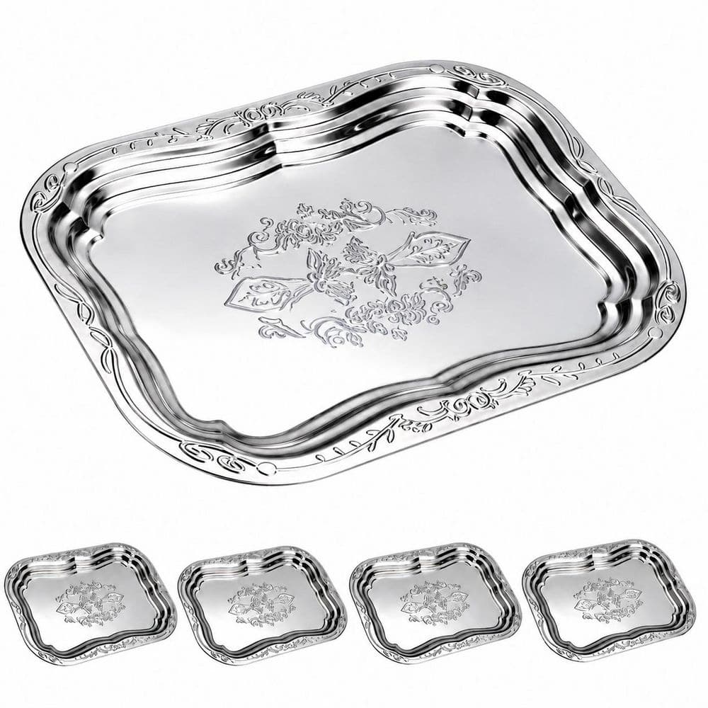 Large Oval Silver Stainless Steel Serving Trays, 5-Pack Mirror Finish for Party and Buffet Displays price history on PriceWatchPro