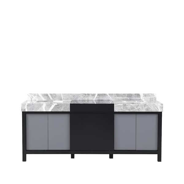 Zilara 80 in W x 22 in D Black and Grey Double Bath Vanity and Castle Grey Marble Top