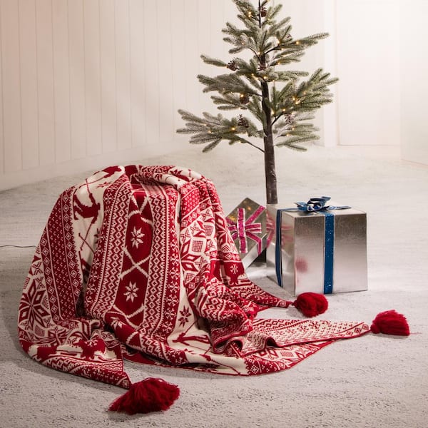 Plush Throw Blanket Snowflake Design Red/White Great Gift For Christmas New 