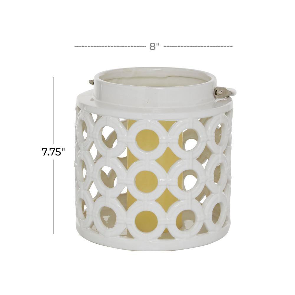 Elegant White Ceramic Hanging Lantern with Geometric Cut-Outs