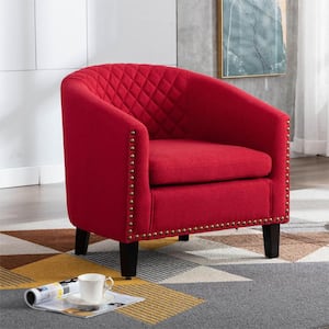Modern Red PU Leather Upholstery Accent Chair Barrel Chair Club Chair with Wood Legs and Nailheads (Set of 1)