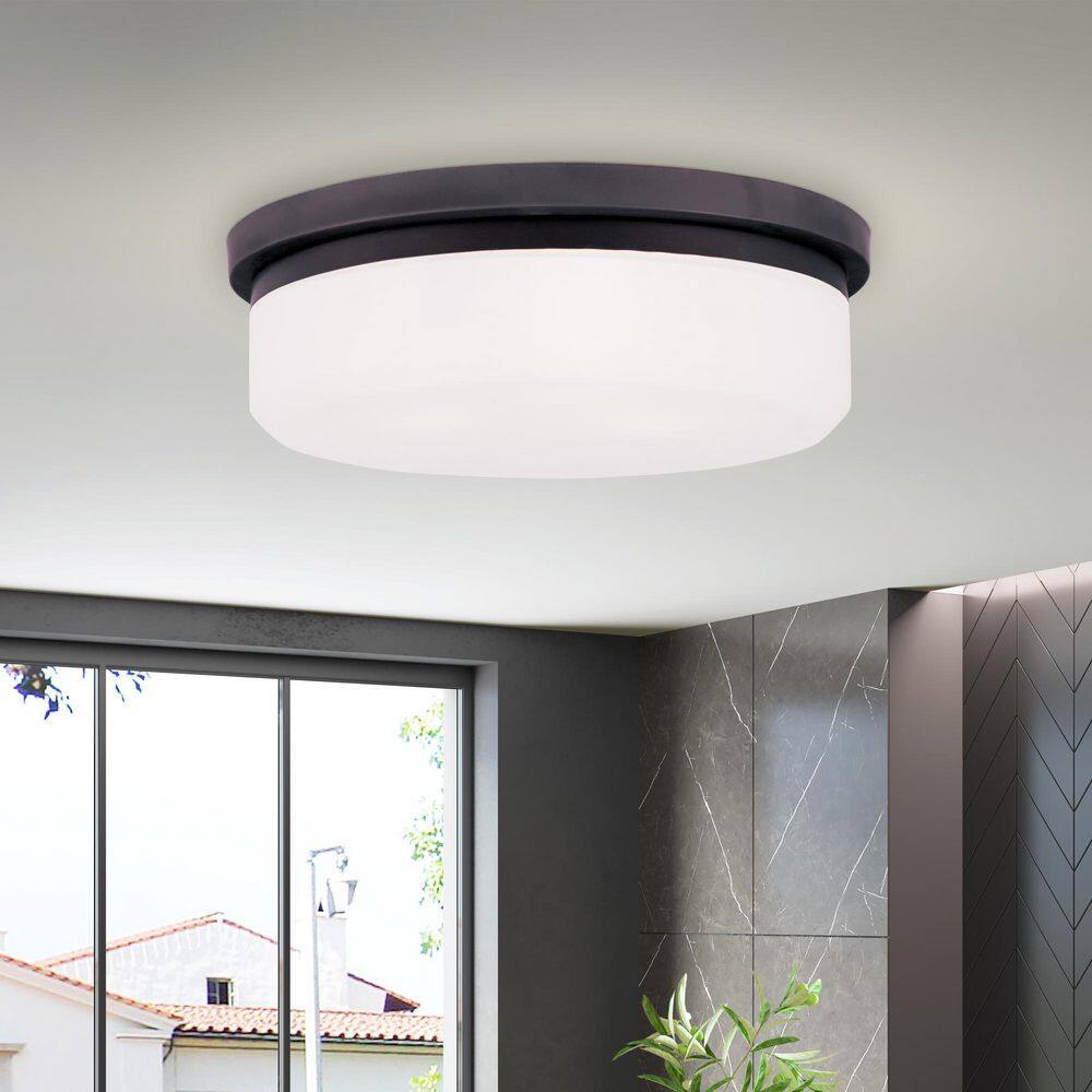 Stratus Modern 3-Light Flush Mount in Bronze with Hand-Blown Satin White Glass