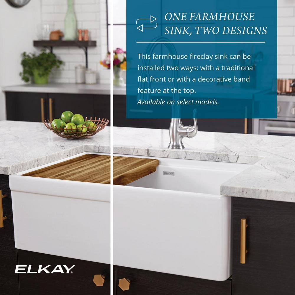 Elkay 33" White Fireclay Single Bowl Farmhouse Sink Kit