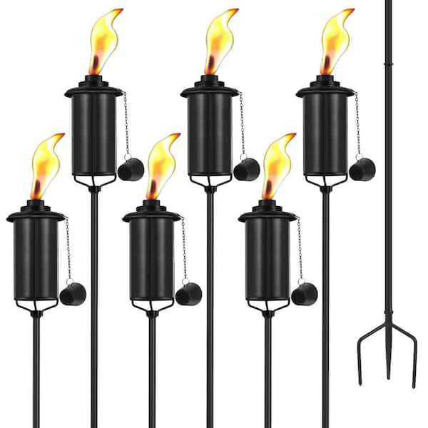 6 Pack Garden Torches, 16 oz Metal Torch for Outside with 3-Prong Grounded Stake
