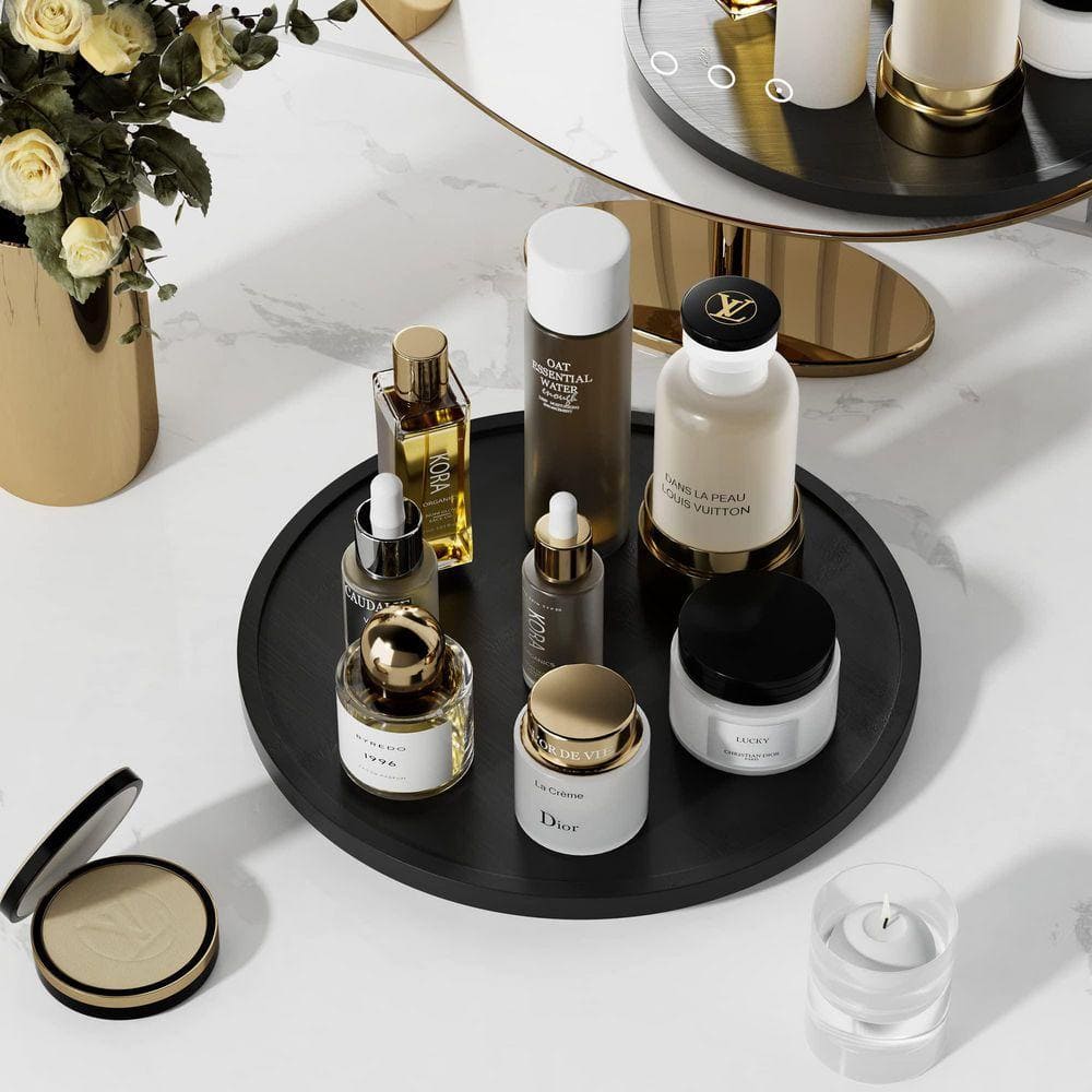 12 in. Non-Skid Bamboo Lazy Susan Black Smooth Rotating Turntable Organizer for Kitchen Cabinet Countertop